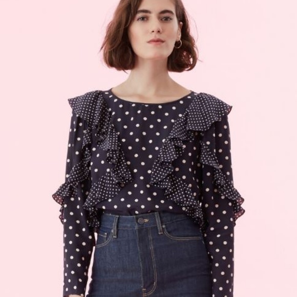 Rebecca Taylor Tops - 🆕Rebecca Taylor Silk Dot Print Ruffle Top Blouse